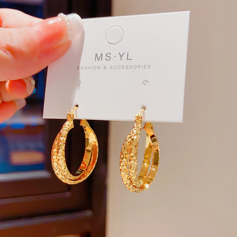 高级感气质麻花耳圈法式复古气质简约素圈耳环设计感港风秋冬耳饰