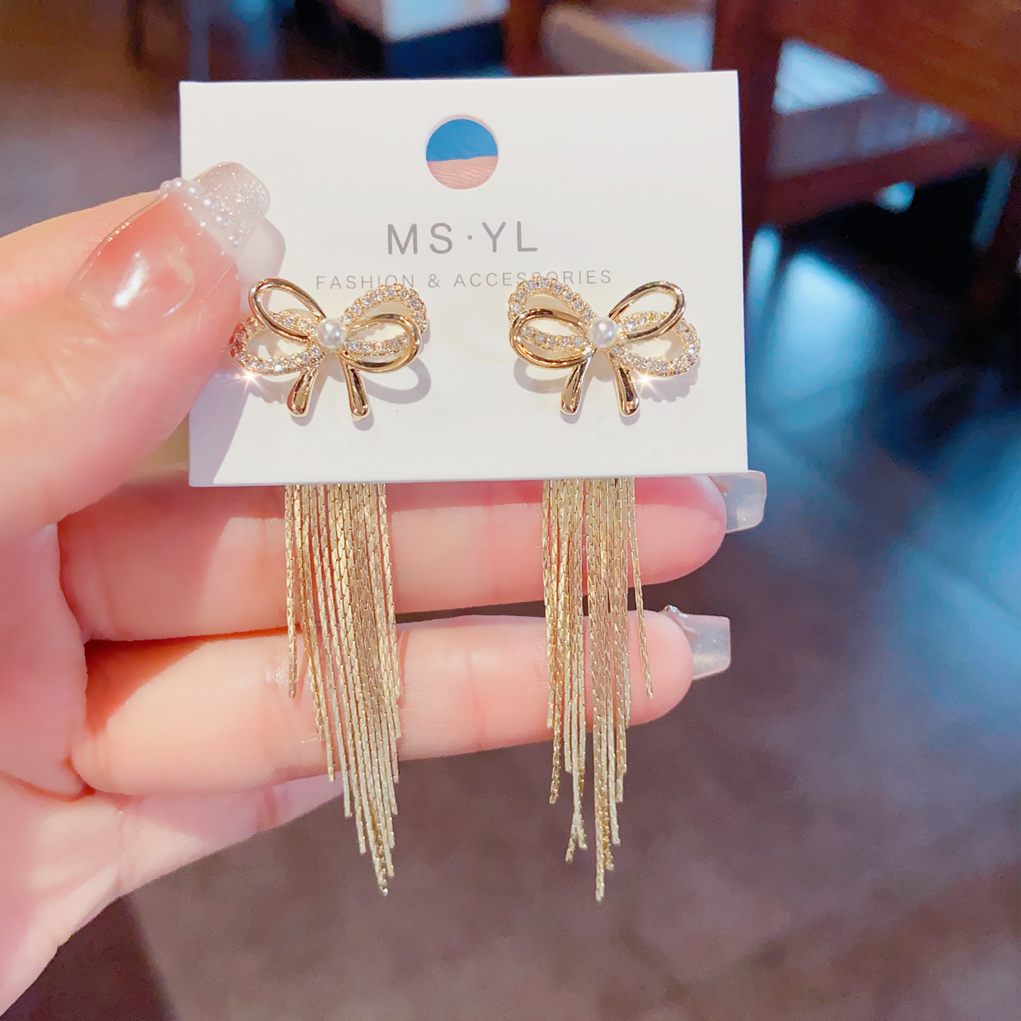 百搭前后两戴蝴蝶结流苏耳环圆脸显瘦耳钉2025新款爆款高级感耳饰