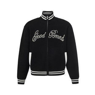 男女同款 珍珠花体标语轻奢毛织棒球夹克外套 2025FW GOODBRAND