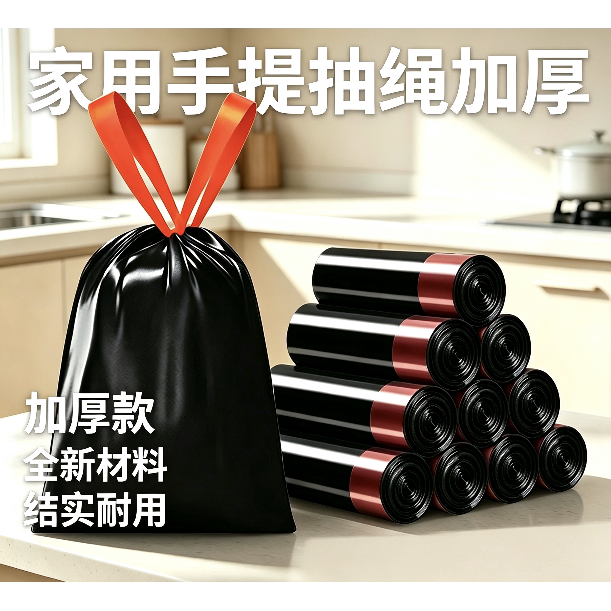 双面加厚抽绳垃圾袋家用厨房办公室手提防漏垃圾袋