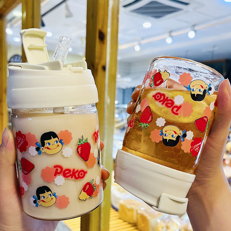 双饮玻璃水杯吸管带盖便携咖啡杯图片