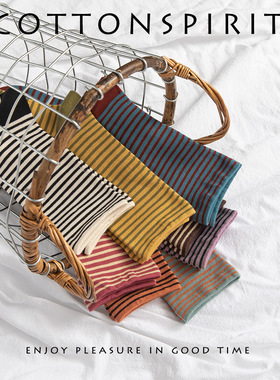 toooot日系美拉德撞色条纹秋冬素色基础款条纹棉质学院风袜女中筒