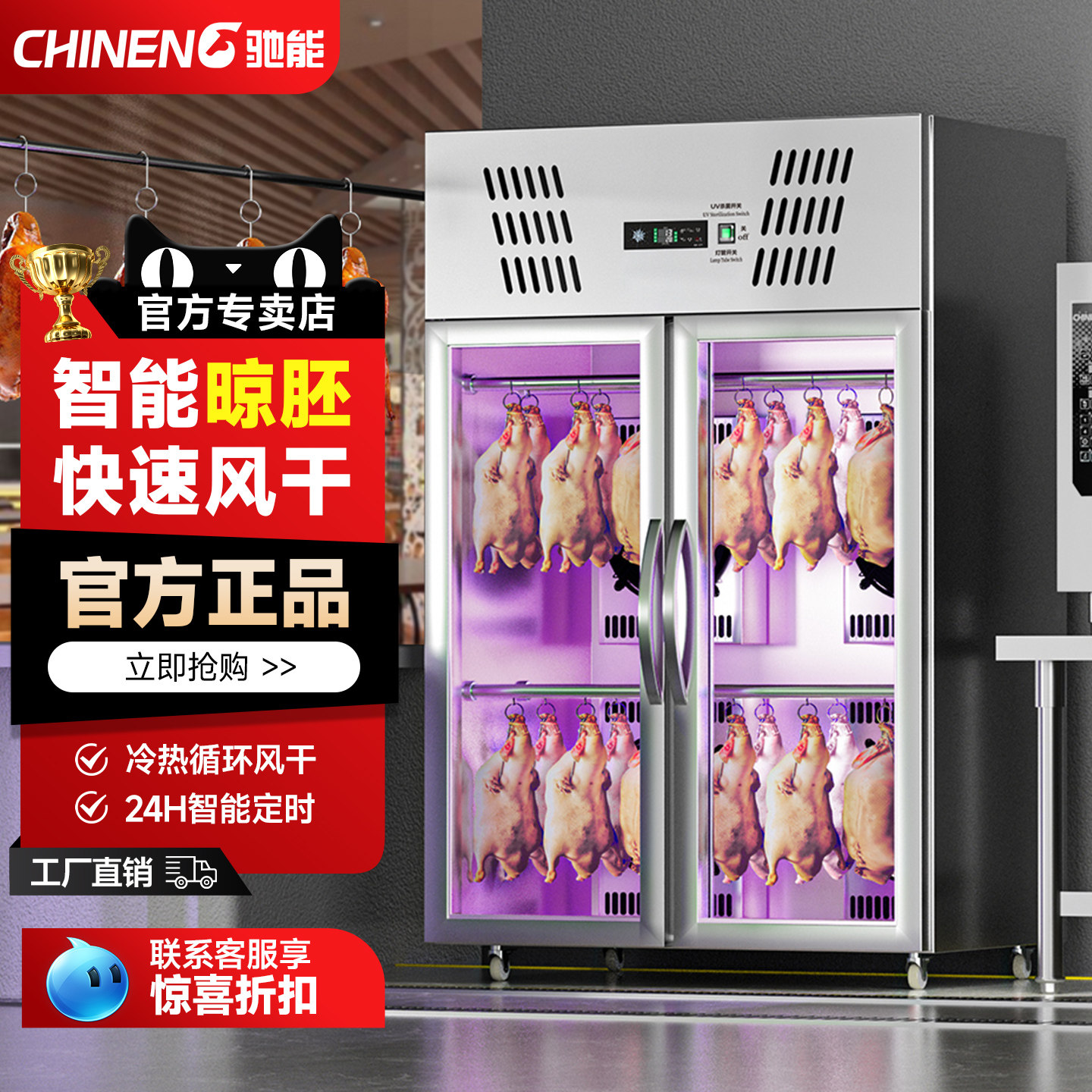 驰能商用晾鸭柜烧鹅烧鸭烧腊晾胚除湿鸭子风干柜风冷烤鸭吹鸭柜