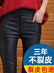 哑光高腰紧身加绒皮裤女2025年秋冬新款加厚涂层外穿小脚打底裤