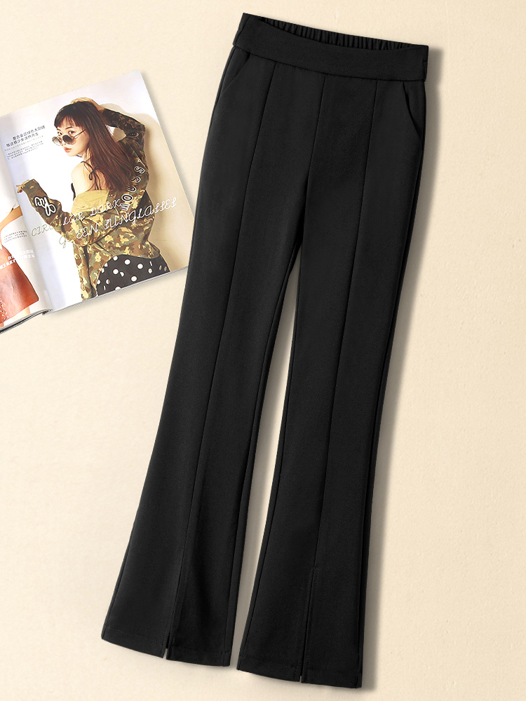 韩国黑色开叉微喇裤女2025年春秋新款高腰显瘦休闲西装裤子喇叭裤