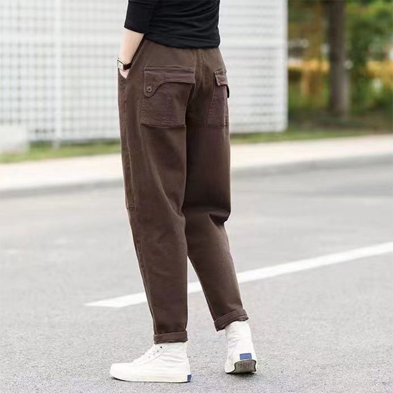 韩国松紧腰工装哈伦裤女2025年秋冬新款宽松显瘦小脚加绒休闲裤子