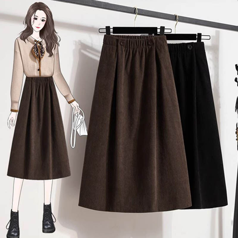 潮牌高腰显瘦灯芯绒半身裙女2025年秋冬新款宽松中长款休闲A字裙,女装/女士精品,大码半身裙,淘宝优惠券,粉丝福利购,淘宝优惠卷