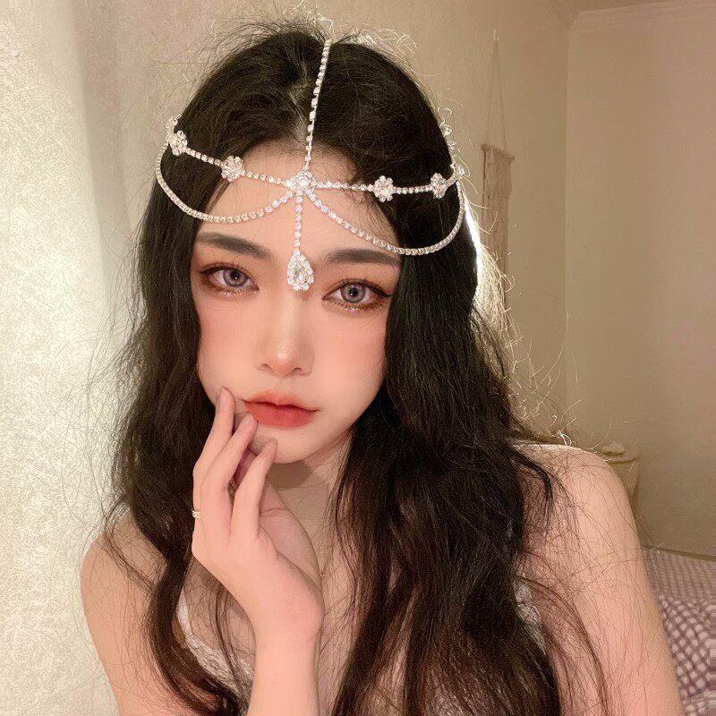 水钻锆石额饰眉心坠头链发饰发带森系仙美高级感配饰新娘婚礼头饰