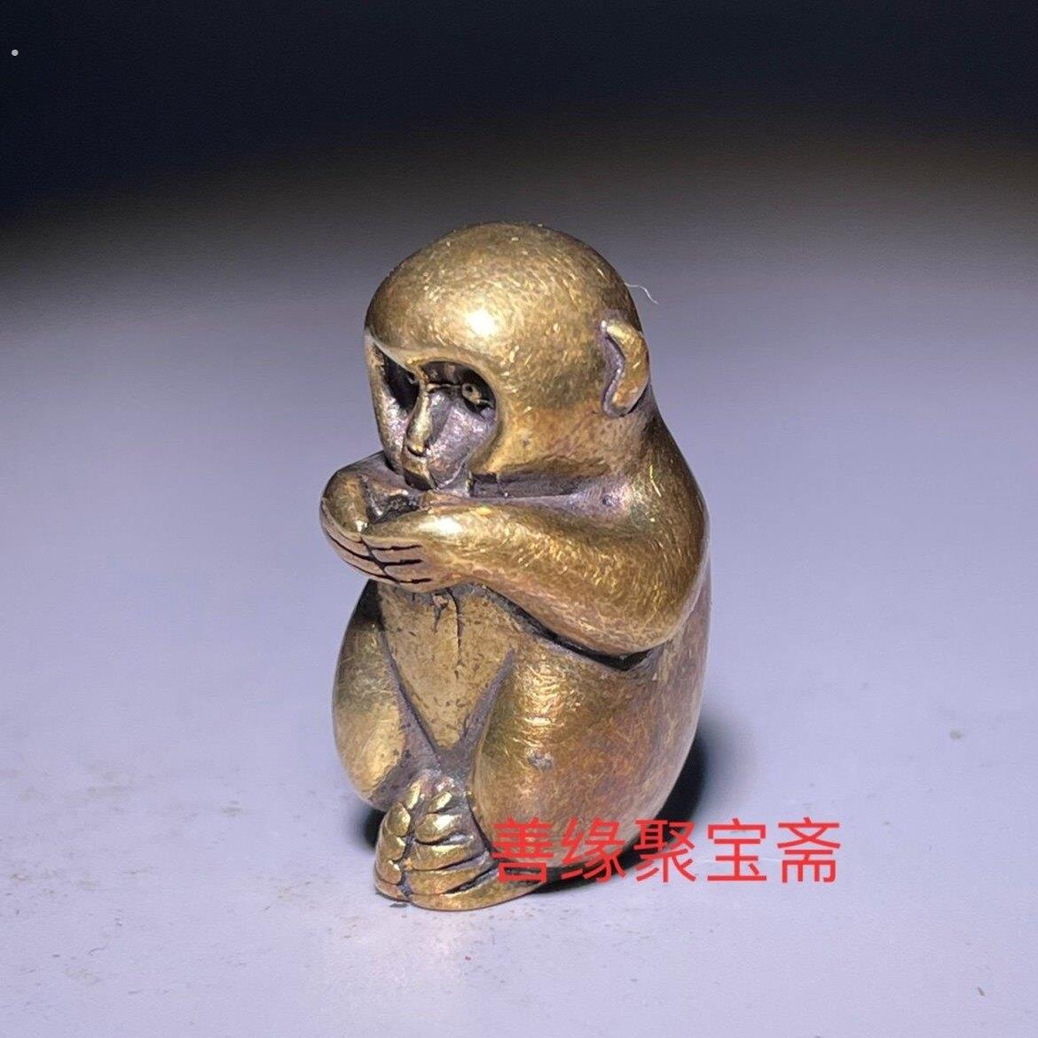 迷你小灵猴铜摆件茶宠可养可爱铜猴茶道铜艺香插小摆件手把件