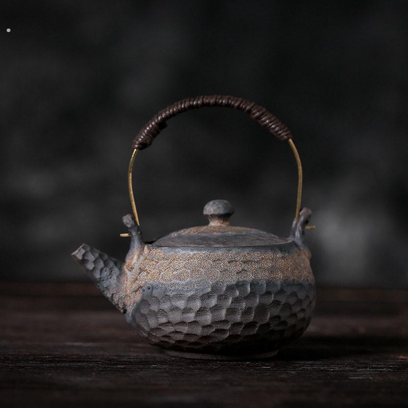 手工提梁壶仿古粗陶锤纹煮茶壶水壶普洱泡茶单壶小号日式功夫茶具