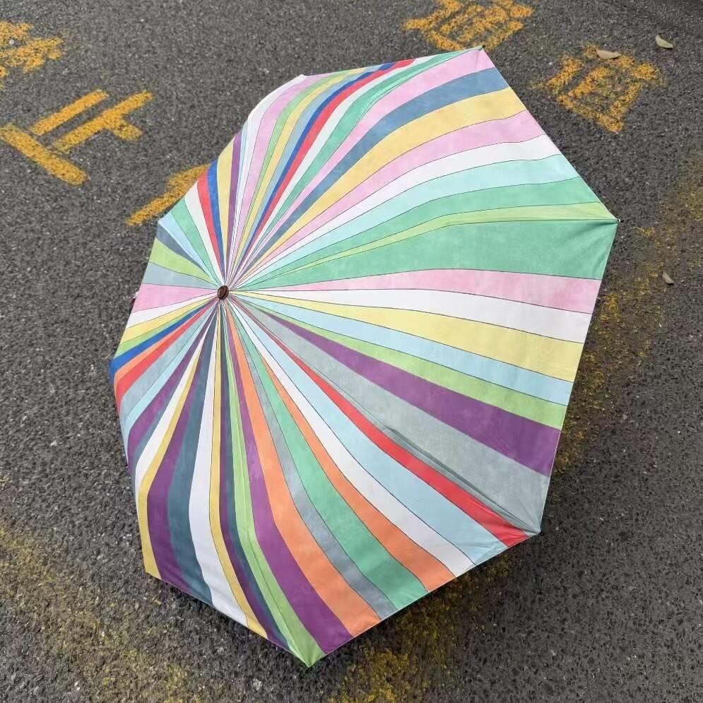 彩虹条纹遮阳伞防晒不锈钢小众设计日系雨伞便携雨伞加大加厚加固