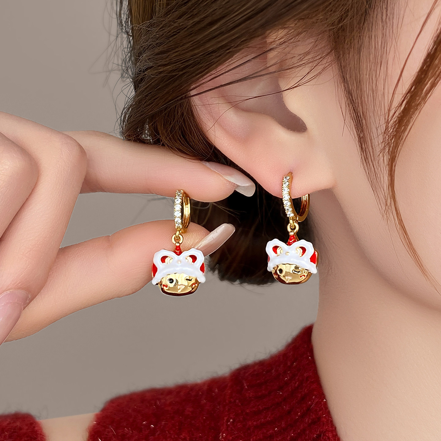 醒狮中国风耳扣耳饰新年耳钉女独特漂亮耳环2026新款爆款高级感,饰品/流行首饰/时尚饰品新,耳环,淘宝优惠券,粉丝福利购,淘宝优惠卷