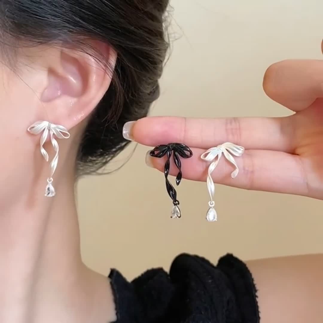 新款蝴蝶结耳针小清新女夏