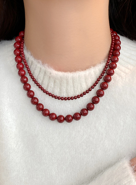 安可拉红珍珠项链小米珠项链
