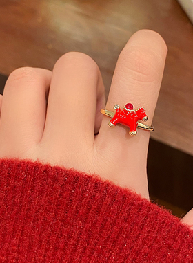 马年红色小马戒指新年开口戒指女
