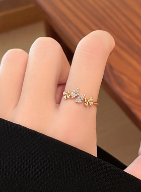 新款时尚蝴蝶结戒指开口戒指女