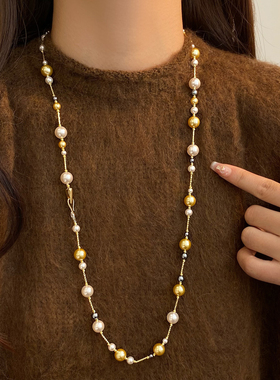 长款珍珠高档项链叠戴2025新款爆款高端秋冬毛衣链女配旗袍配裙子