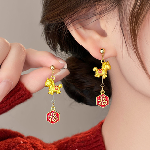 马上有钱小马生肖独特漂亮耳夹无耳洞耳环耳饰耳钉女2026新款爆款
