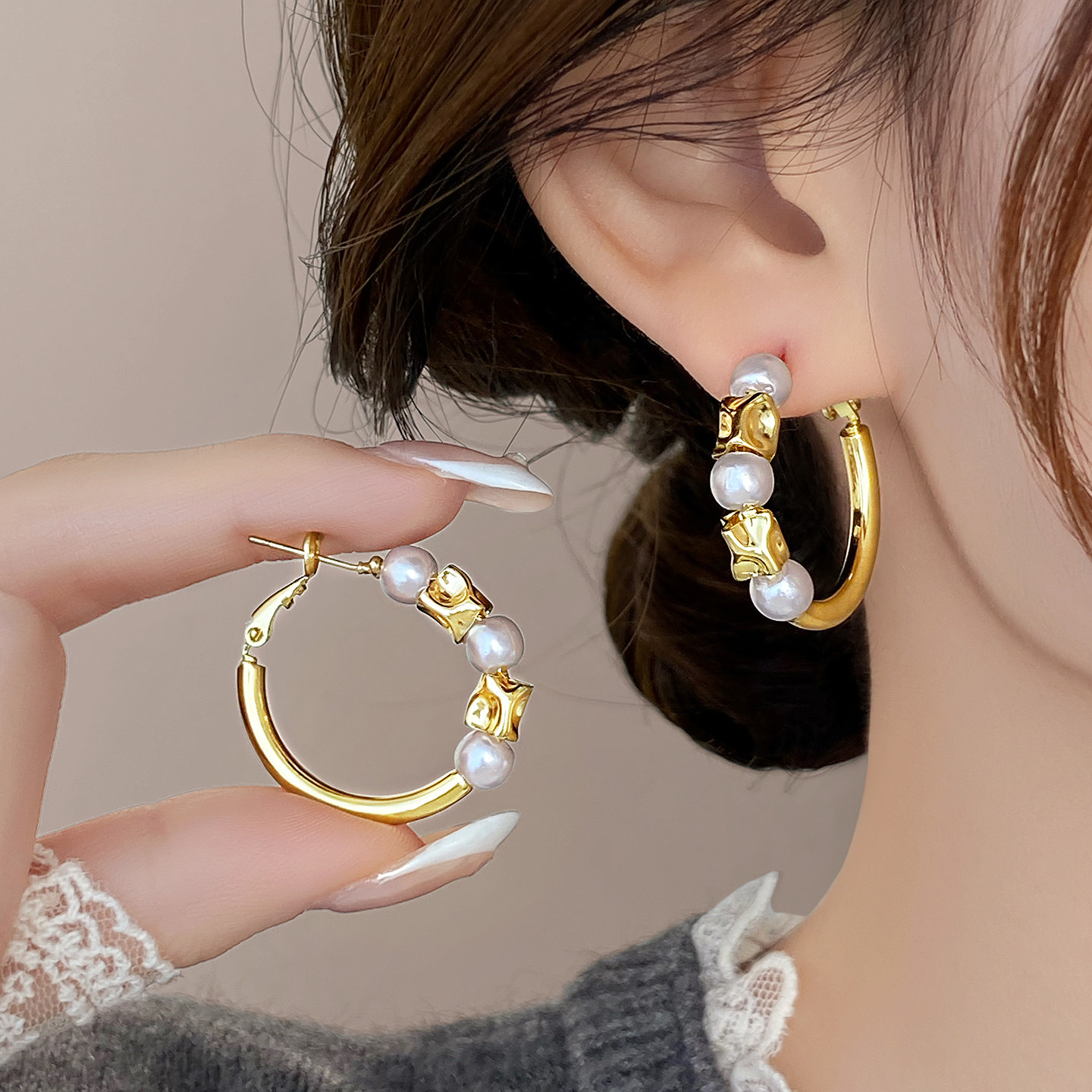 耳圈圈圈珍珠百搭耳钉适合冬天的耳环2026新款爆款高级感耳饰女,饰品/流行首饰/时尚饰品新,耳环,淘宝优惠券,粉丝福利购,淘宝优惠卷