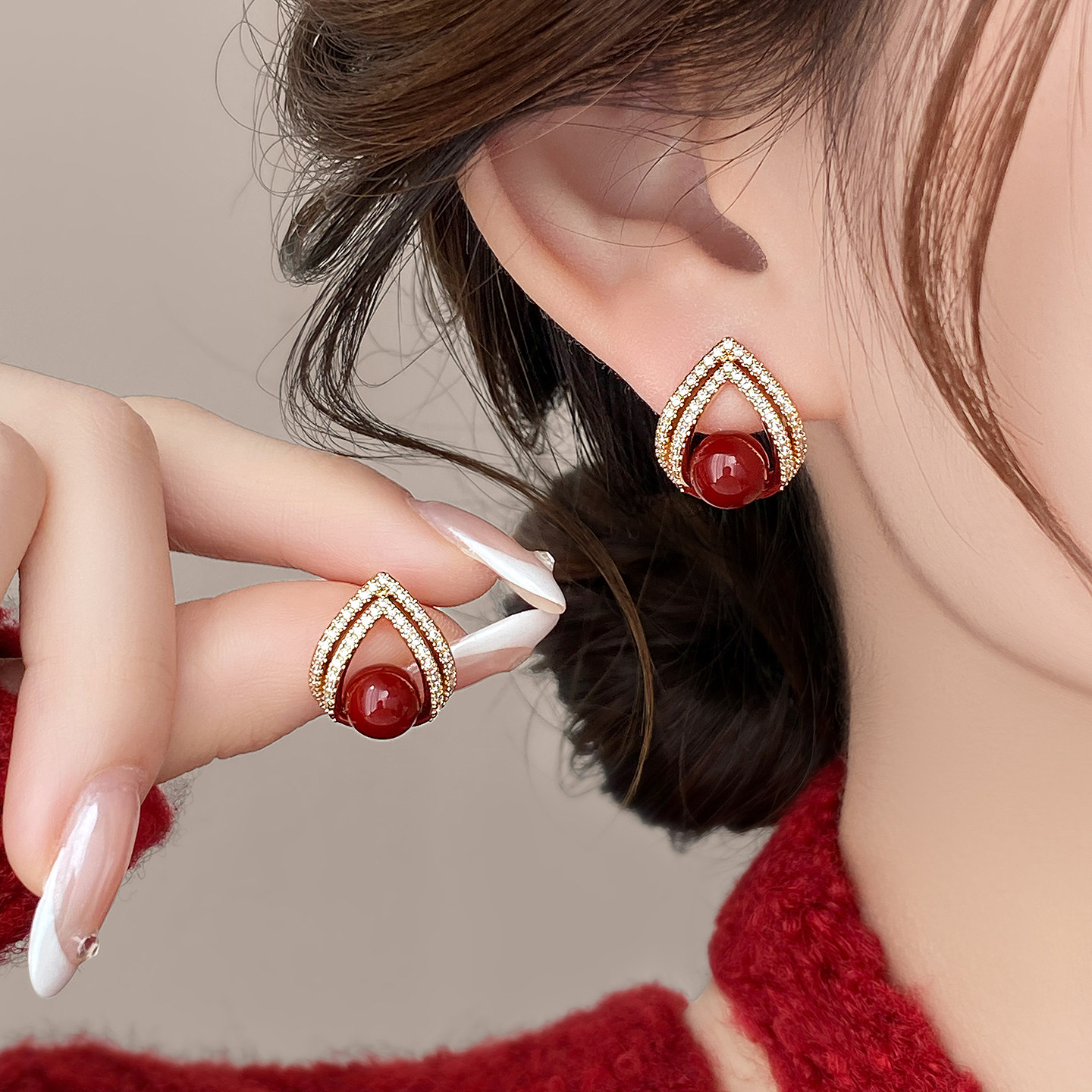 水滴珍珠红色耳钉高级感轻奢耳环2026新款爆款百搭气质大气耳饰女,饰品/流行首饰/时尚饰品新,耳环,淘宝优惠券,粉丝福利购,淘宝优惠卷