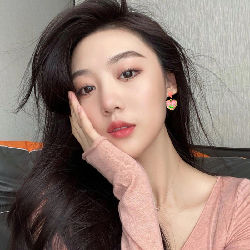 现货粉色爱心郁金香花朵耳环女夏2023新款M潮耳钉小众设计高级感