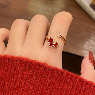 可旋转开口本命年小马新年戒指女指环小众设计食指戒轻奢高级感