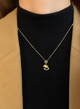 钛钢生肖小马生肖新款毛衣链项链