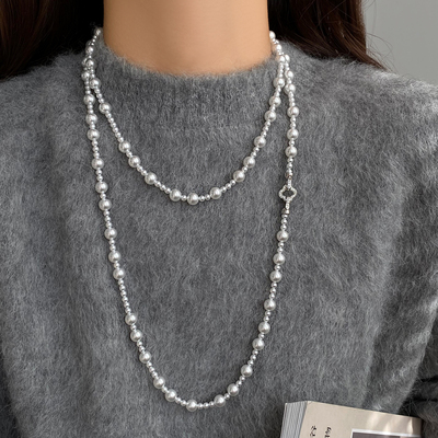 秋冬四叶草珍珠毛衣链长款项链