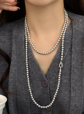 多层长款双层珍珠项链叠戴2025新款爆款高端秋冬毛衣链女配旗袍
