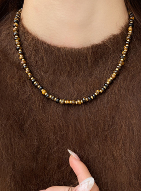 虎眼石秋冬简约气质项链女款2025新款锁骨链毛衣链轻奢小众配饰女