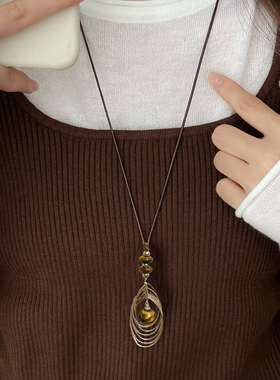 新款小众皮绳毛衣链项链秋冬爆款