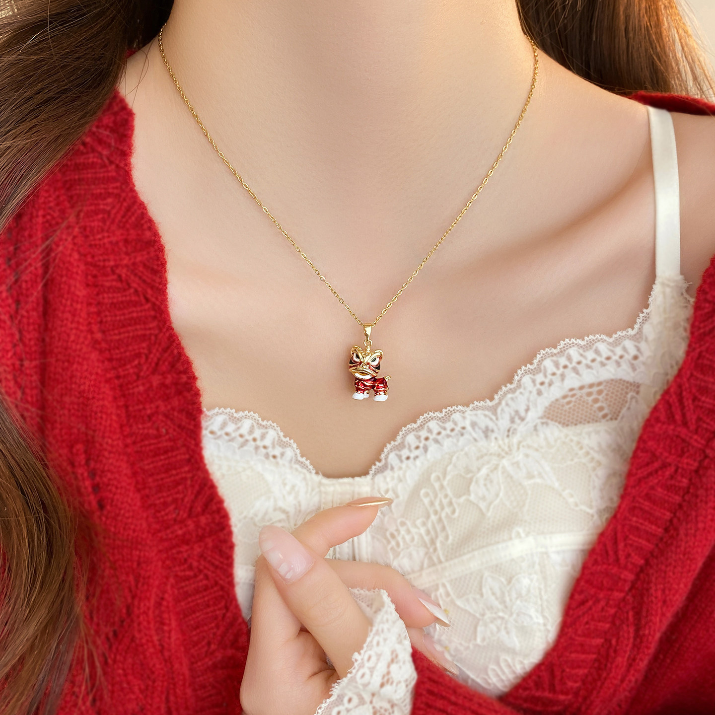 醒狮短款毛衣链简约新年喜庆毛衣项链女配饰轻奢高级感首饰女款,饰品/流行首饰/时尚饰品新,项链,淘宝优惠券,粉丝福利购,淘宝优惠卷