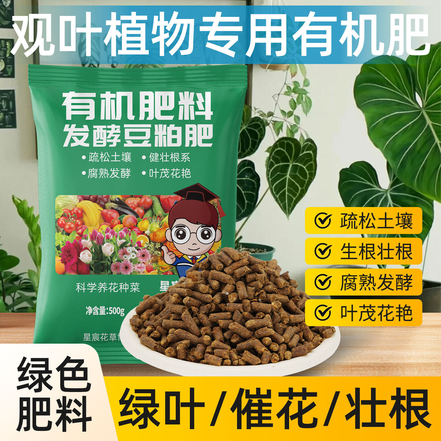 观叶植物专用豆粕有机肥家用盆栽绿植金钱树幸福树防黄叶通用肥料