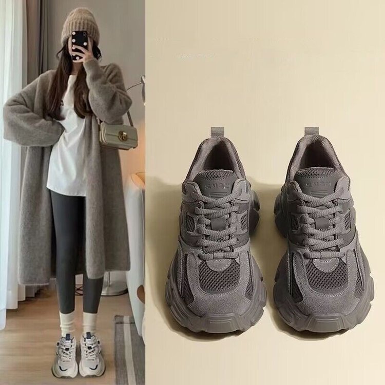网面老爹鞋女2025春季新款百搭透气系带休闲鞋跑步鞋百搭运动潮鞋