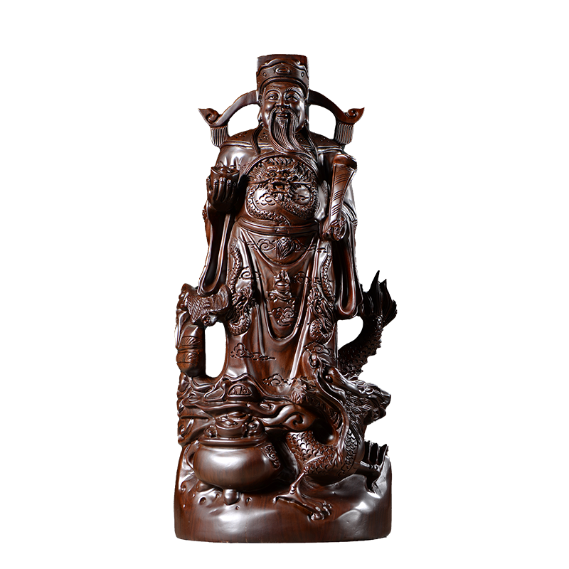 黑檀木雕文财神爷佛像摆件祥龙实木质红木工艺品店铺公司开业礼品