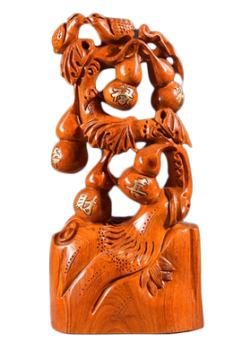 摆件葫芦雕刻工艺品红木五福临门