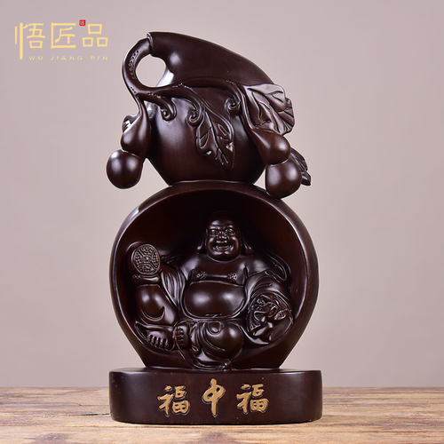 摆件葫芦雕刻红木工艺品弥勒佛像