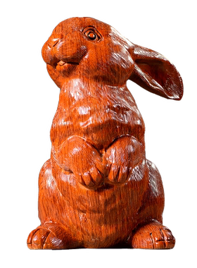 花梨客厅兔子摆件实木