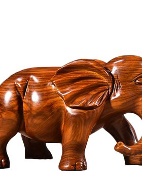 雕刻大象摆件家居客厅红木工艺品