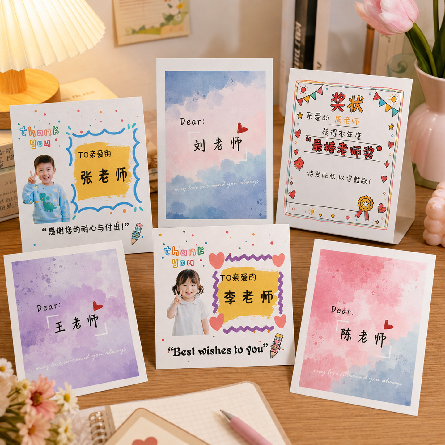 教师节卡通贺卡定制幼儿园学校学生送老师花束礼物祝福卡片设计老师辛苦了感恩教师礼盒吊牌手写留言明信片