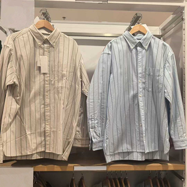 男装牛津纺宽松条纹衬衫长袖衬衣