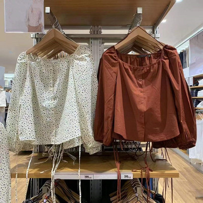 棉质方领印花衬衫长袖