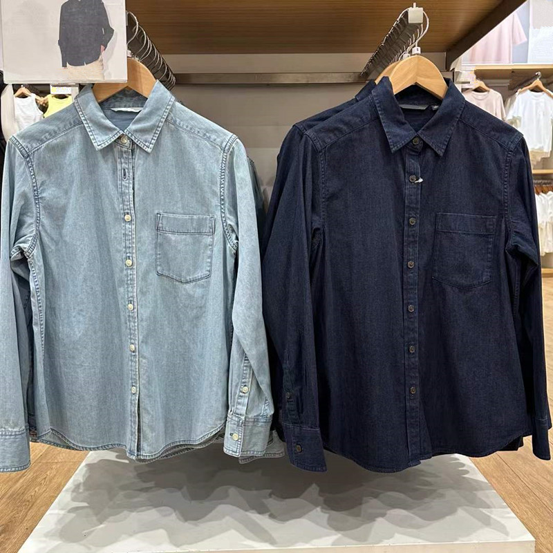 柔软牛仔衬衫/水洗产品长袖衬衣