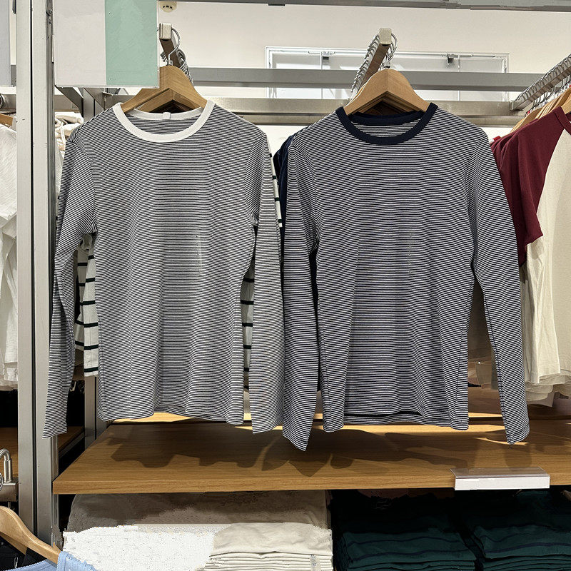 日系女装2026春秋新款柔软罗纹条纹圆领T恤长袖打底衫上衣C483536,女装/女士精品,T恤,淘宝优惠券,粉丝福利购,淘宝优惠卷