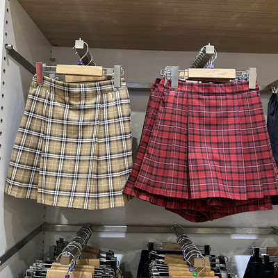 女童打褶迷你裙裤短裙短裤格子