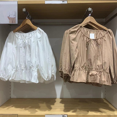 刺绣衬衫甜美衬衣圆领收腰