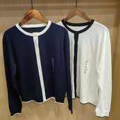 日系女装 外套484505 毛衣毛衫 26新款 莫代尔棉混纺圆领拼色针织开衫