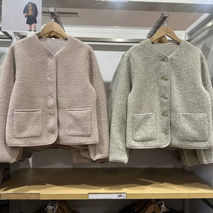 日单女装 夹克保暖抓绒外套472938 2025秋冬仿羊羔绒摇粒绒圆领开衫