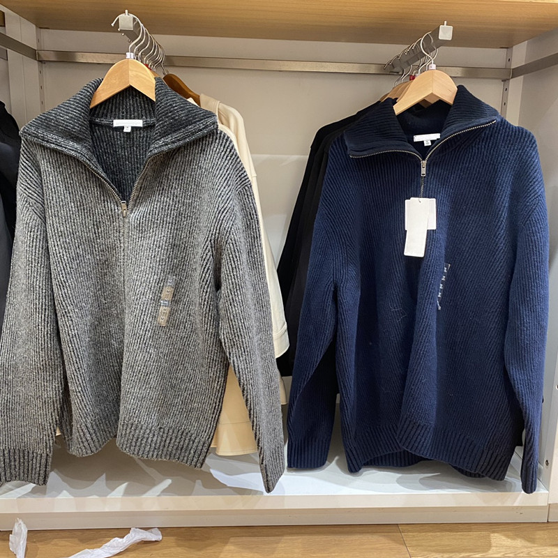 舒芙蕾罗纹拉链针织衫毛衣