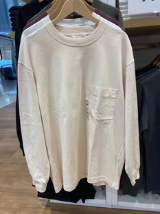 口袋T恤Y444974 圆领宽松长袖 试衣间2023春秋男女情侣款 纯棉打底衫